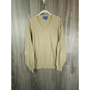 Pendleton Mens V-Neck Sweater Tan Beige 100% Cotton Diamond Knit Large